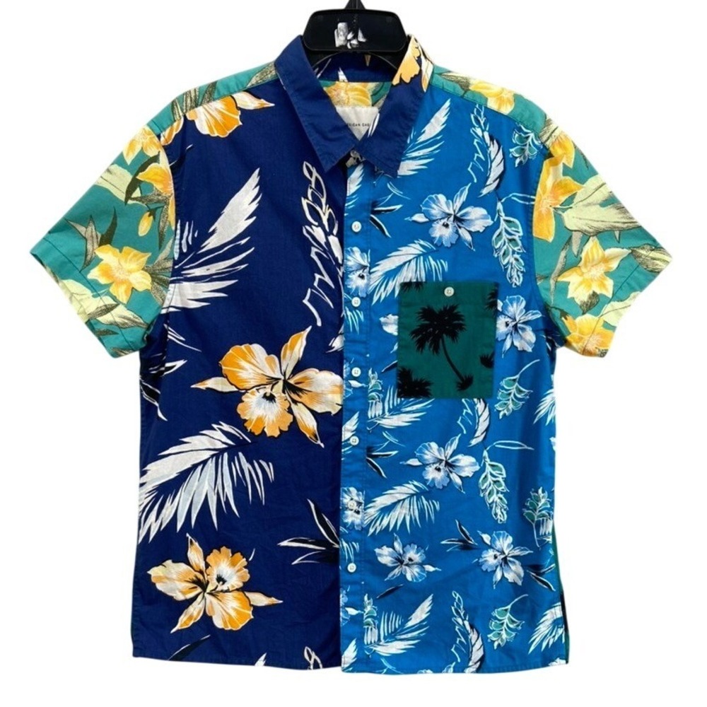 American Eagle Shirt Mens Large Floral Palm‎ Tree Colorblock Tropical Button Up